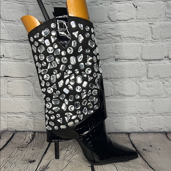 Lauren Lorraine Shoes - Lauren Lorraine Hana Black and Silver Embellished Heeled Boots